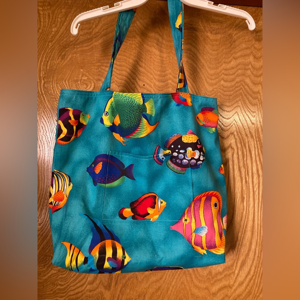 Homemade tote bag with pockets.